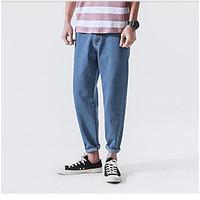 mens mid rise micro elastic jeans pants simple straight solid