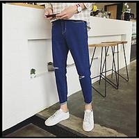 mens mid rise micro elastic jeans pants simple loose solid