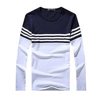 Men\'s Going out Casual/Daily Simple T-shirt, Solid Color Block Round Neck Long Sleeve Cotton