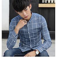 Men\'s Going out Casual/Daily Holiday Simple Shirt, Solid Striped Button Down Collar Long Sleeve Cotton