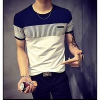 Men\'s Going out Casual/Daily Simple Summer T-shirt, Solid Color Block Round Neck Short Sleeve Cotton Thin