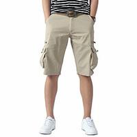 Men\'s Mid Rise Inelastic Straight Shorts Pants, Simple Relaxed Straight Solid