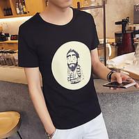 Men\'s Going out Casual/Daily Simple Summer T-shirt, Solid Round Neck Short Sleeve Cotton Thin