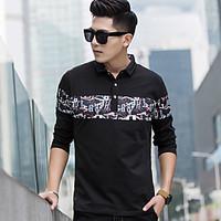 mens casualdaily simple t shirt solid print shirt collar long sleeve c ...