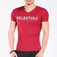 mens going out sports simple active summer t shirt solid letter v neck ...