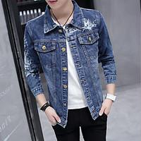 Men\'s Casual/Daily Simple Jacket, Solid Stand Long Sleeve Spring Fall Machine wash Wash separately Wash inside out Cotton Short