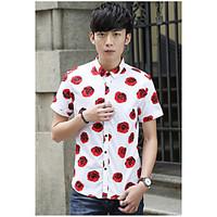 Men\'s Going out Casual/Daily Simple Summer Shirt, Solid Floral Shirt Collar Short Sleeve Cotton Thin