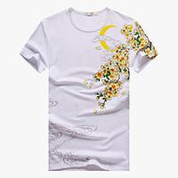 Men\'s Going out Casual/Daily Sports Street chic Active Summer T-shirt, Solid Floral Animal Print Round Neck Short Sleeve CottonOpaque