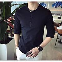 mens casual simple summer t shirt solid round neck length sleeve cotto ...