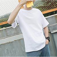 Men\'s Casual Simple Summer T-shirt, Solid Round Neck Short Sleeve Cotton