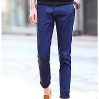 mens mid rise micro elastic skinny pants simple slim solid