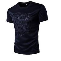 Men\'s Going out Casual/Daily Simple Summer T-shirt, Animal Print Round Neck Short Sleeve Rayon