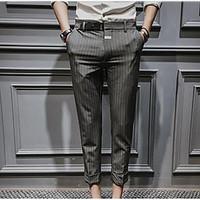 mens mid rise micro elastic chinos pants simple slim solid striped