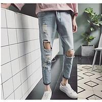 mens mid rise micro elastic jeans pants simple loose solid