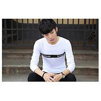 mens going out work holiday simple t shirt solid letter round neck lon ...