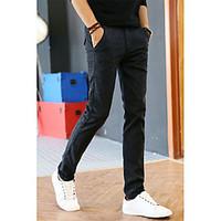 mens mid rise micro elastic chinos pants simple slim pure color solid