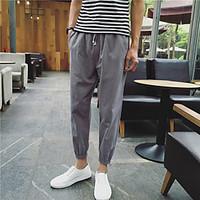 mens mid rise micro elastic chinos pants simple harem pure color solid