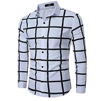 Men\'s Casual/Daily Simple Shirt, Houndstooth Shirt Collar Long Sleeve Red White Black Green Cotton Medium