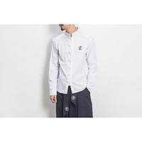 mens casual chinoiserie spring shirt solid stand long sleeve linen