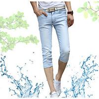 mens mid rise micro elastic jeans pants simple straight solid