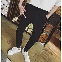 mens mid rise micro elastic chinos pants simple loose straight solid