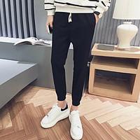 mens mid rise micro elastic chinos pants simple loose pure color solid