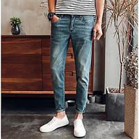 Men\'s Mid Rise Micro-elastic Culotte Jeans Pants, Simple Slim Solid