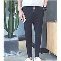 mens mid rise micro elastic chinos pants simple slim solid