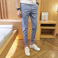 mens low rise micro elastic chinos pants simple slim pure color solid