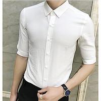 Men\'s Casual Simple Summer Shirt, Solid Stand Short Sleeve Cotton Thin