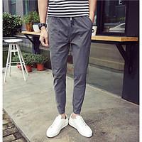 mens mid rise micro elastic chinos pants simple slim solid