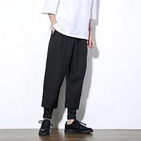 mens mid rise micro elastic harem pants simple loose solid