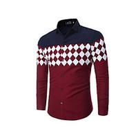 Men\'s Going out Casual/Daily Simple Shirt, Houndstooth Shirt Collar Long Sleeve Rayon