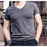 Men\'s Casual/Daily Simple T-shirt, Solid Round Neck Short Sleeve Cotton