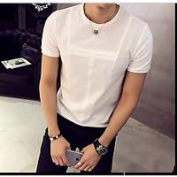 Men\'s Daily Simple Summer T-shirt, Solid Round Neck Short Sleeve Cotton Medium
