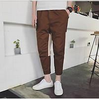 mens mid rise micro elastic chinos pants simple slim color block