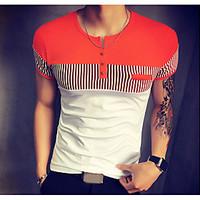 Men\'s Casual/Daily Simple T-shirt, Color Block Round Neck Short Sleeve Cotton