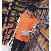 mens daily hoodie solid hooded micro elastic cotton sleeveless spring  ...