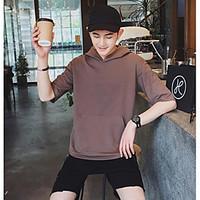 mens casual hoodie solid hooded inelastic cotton short sleeve summer