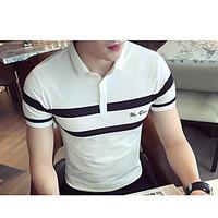 mens daily casual simple polo solid striped shirt collar short sleeve  ...