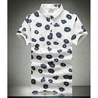 mens daily casual simple polo floral shirt collar short sleeve cotton