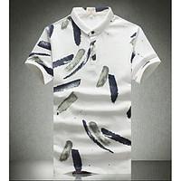 mens daily casual simple polo leaf shirt collar short sleeve cotton