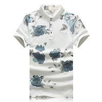 mens casual simple polo floral shirt collar short sleeve cotton