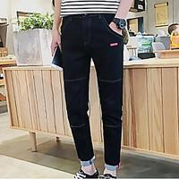 mens mid rise micro elastic jeans pants simple slim denim solid