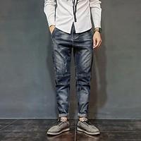 mens mid rise micro elastic jeans pants simple loose solid