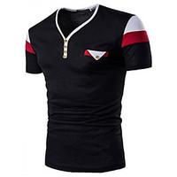 Men\'s Casual Fashion Spell Color V-Neck Short-Sleeved T-Shirt Bottoming Shirt
