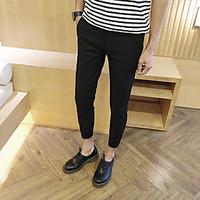 mens mid rise micro elastic chinos pantssimple slim solid