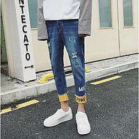 mens mid rise micro elastic jeans pants simple slim pure color denim r ...