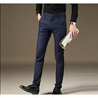 mens mid rise micro elastic business pants simple slim pure color soli ...