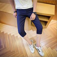 mens mid rise micro elastic chinos pants simple harem pure color slim  ...